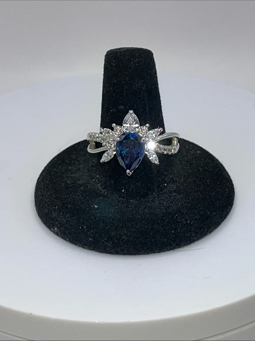 Bomb Party Blue Teardrop Halo Ring  10
